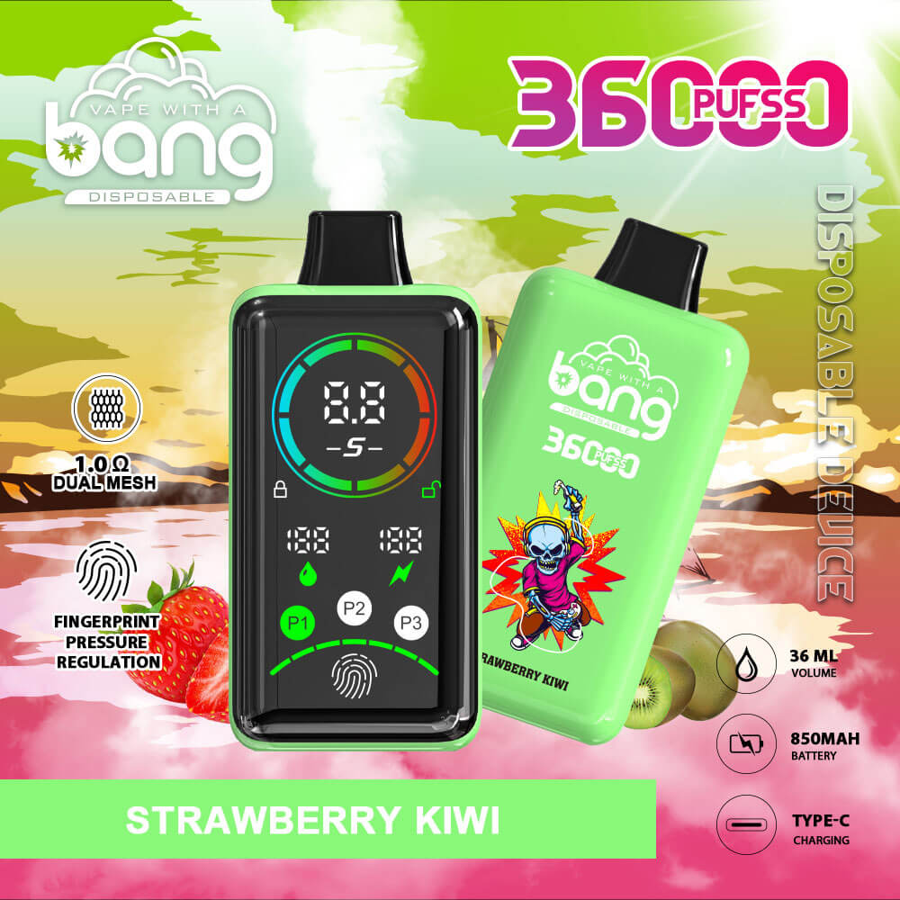 Bang 36000 Disposable Vape,bang disposable vape 36000 puffs,can of cigarettes,vape with a bang,STRAWBERRY KIWI vape