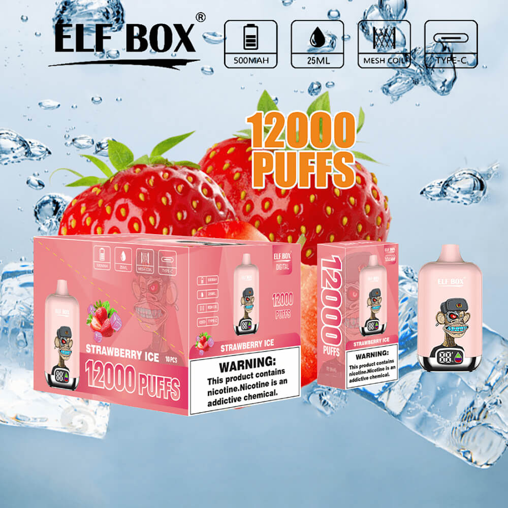 ELF Box Digital 12000 puff vape,puffs vape,disposable vape,north vape 12000 puffs,strawberry ice vape